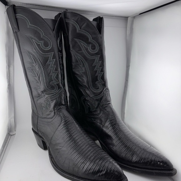Vintage Justin Men's Lizard 13 B Cowboy Boots Western Style 9152 Black - Picture 4 of 13